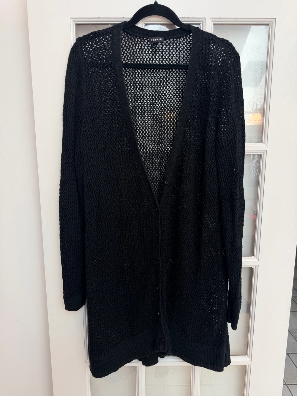 Torrid Chic Black Longline Open Knit V-Neck Button Cardigan Plus Size 3X